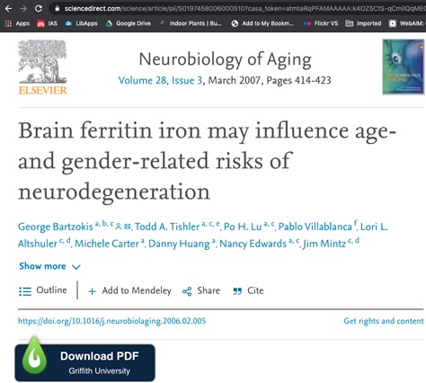 Screenshot of a journal article on an academic website. There is a button that reads ‘Download PDF Griffith University’ with a green LibKey Nomad icon.