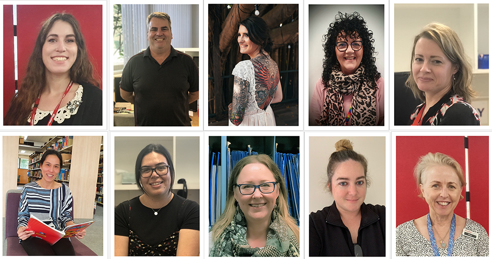 A series of photographs of Library staff smiling at the camera
