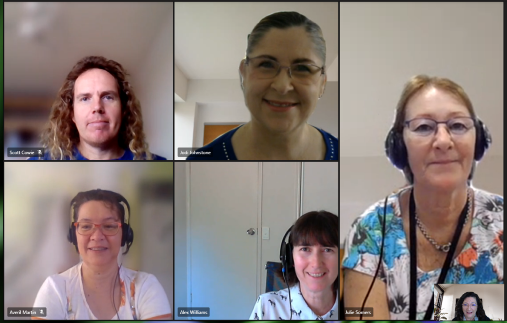 Group photo of our Library Specialists in a Microsoft Teams meeting. Everybody is smiling and happy. 