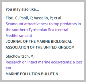 A screenshot of the new Web of Science article recommendation box. Text reads, ‘You may also like...’ with links to recommended articles.