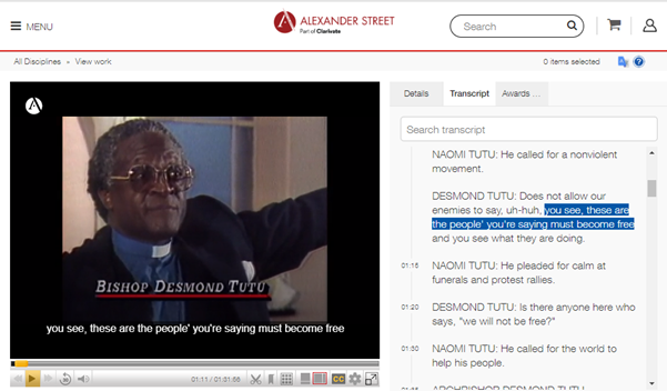 Video screenshot with transcript enabled on the right side of the screen.