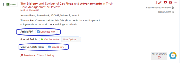 Screenshot of an item record in the Griffith Library catalogue. The ’Download Now’ and ’Browse Now’ links are circled.