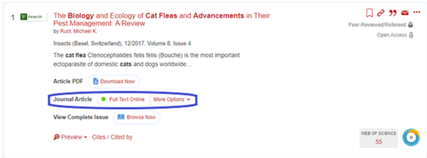 Screenshot of an item record in the Griffith Library catalogue. The ’Full Text Online’ link is circled.