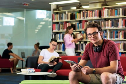 People studying in the library.