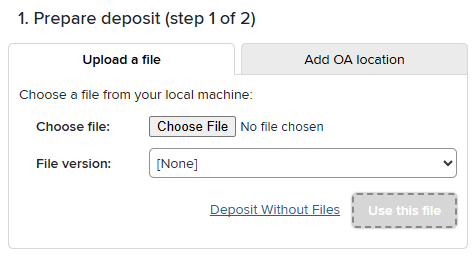Screenshot of the "Prepare deposit interface" for uploading research file.